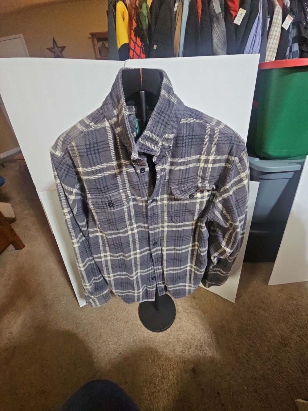 Woolrich Plaid Flannel Shirt Size XL Gray Button Down Pockets